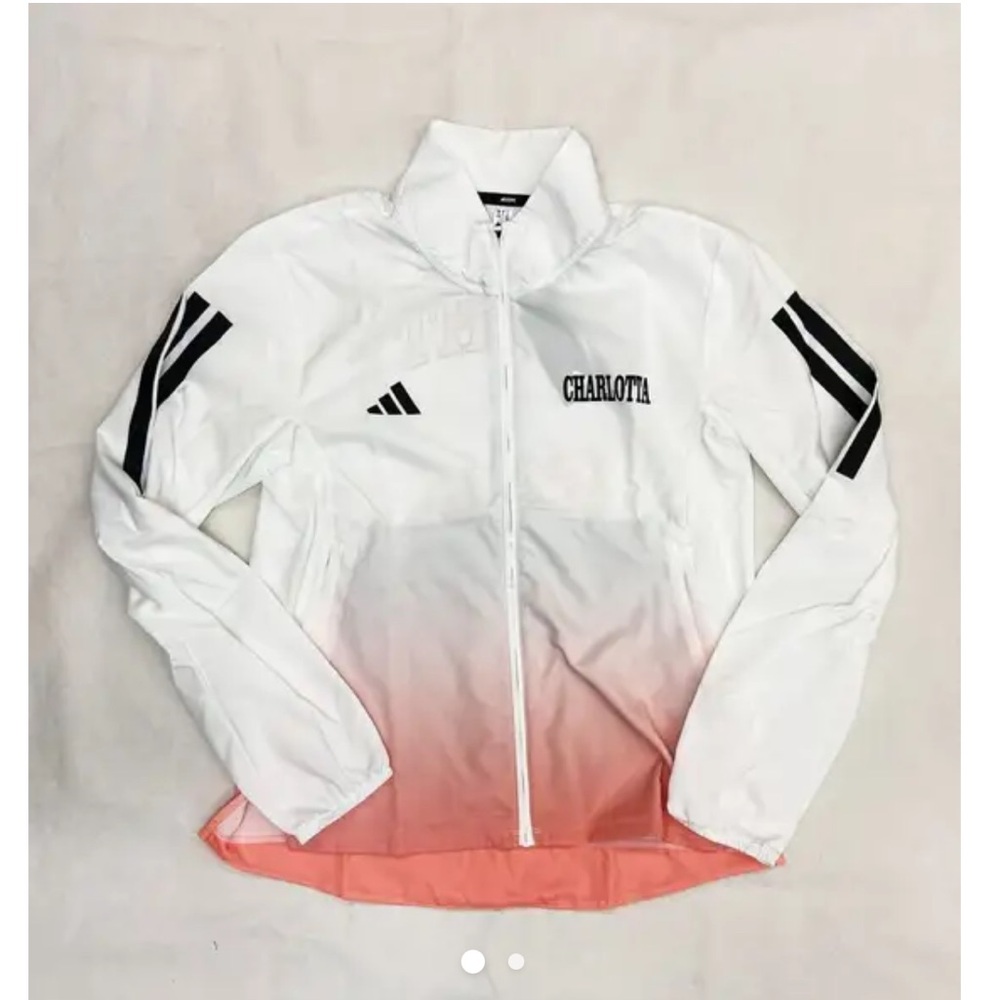 adidas Full Zip Cheetah Running Jacket "Charlotta" Women's S White Pink JF9045